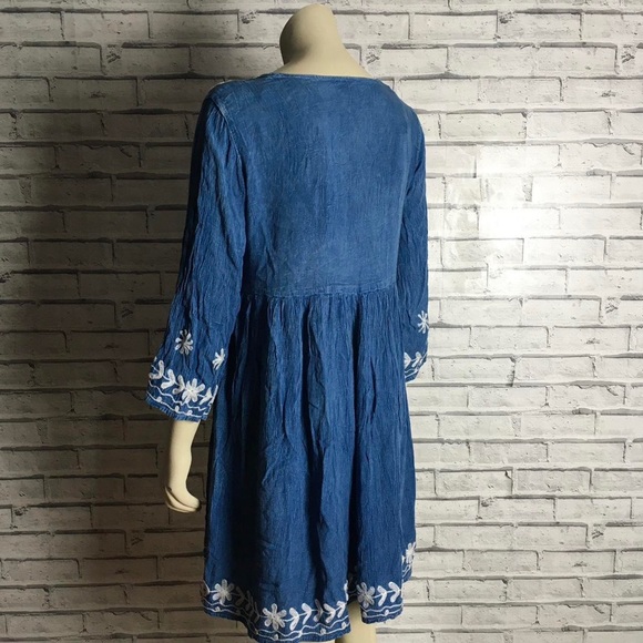 Vintage 90s Hippie Boho Smock Festival Embroidered Dress M/L - Picture 6 of 6